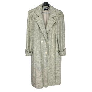 Vintage 90s Grey Cream Unstructured Double Breasted Long Coat Medium